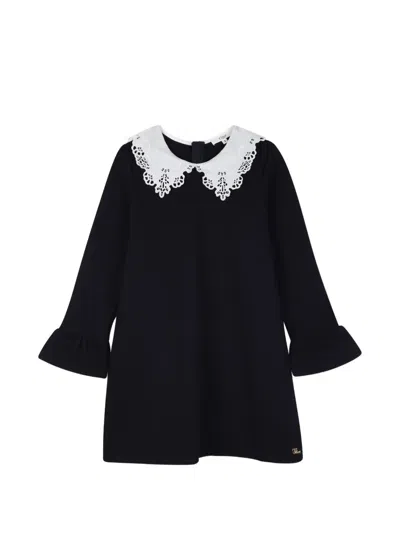 Chloé Kids' Broderie-anglaise Collar Ruffled-cuff Dress In Blue