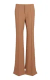 Chloé Beige Flared Pants With Asymmetric Hem In Grain De Poudre Wool Woman In Brown