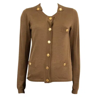 Pre-owned Chloé Chloe Bronze Brown Cashmere & Silk Butted Pockets Cardigan Sweater S