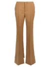 Chloé Beige Flared Pants With Asymmetric Hem In Grain De Poudre Wool Woman In Brown