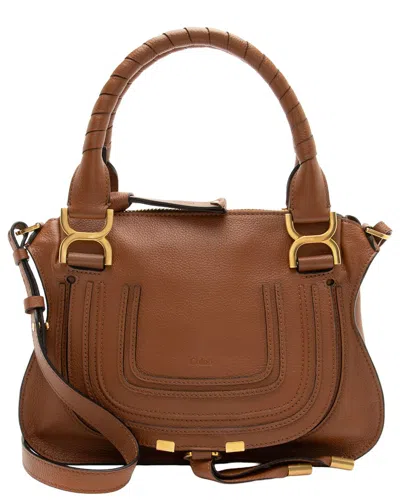 Chloé Brown Calfskin Marcie Small Satchel (authentic Pre-loved) In Metallic