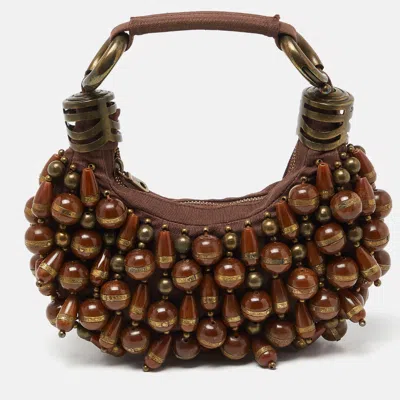 Pre-owned Chloé Brown Canvas Beads Embellished Hobo