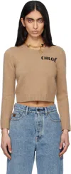 Chloé Wool And Cashmere Blend Sweater With Logo In Brown