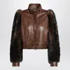 Chloé Leather Jacket With Belted Waist And Fur Sleeves In Multi