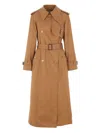 Chloé Double-breasted Leather-trimmed Cotton-gabardine Trench Coat In Brown