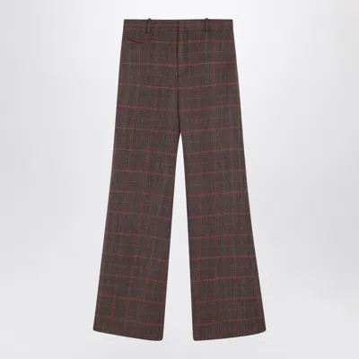 Chloé Brown Flared Checkered Wool Trousers