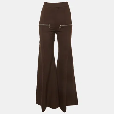 Pre-owned Chloé Brown Gabardine Pocket Detail Wide Leg Pants M