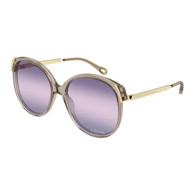 Chloé Brown-gold-violet Recycled Acetate Sunglasses In Purple