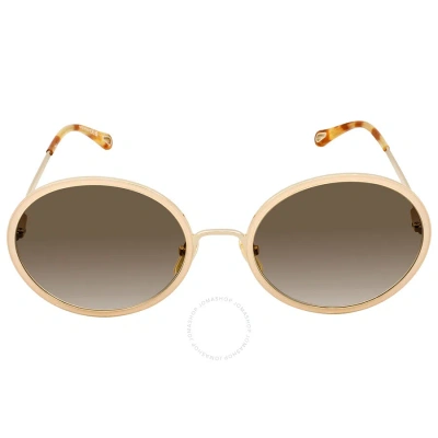 Chloé Chloe Brown Gradient Oval Ladies Sunglasses Ch0100s 004 60 In Brown / Gold