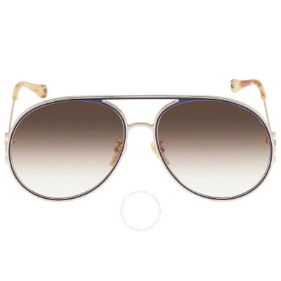 Chloé Chloe Brown Gradient Pilot Ladies Sunglasses Ch0145s 003 61 In Brown / Gold