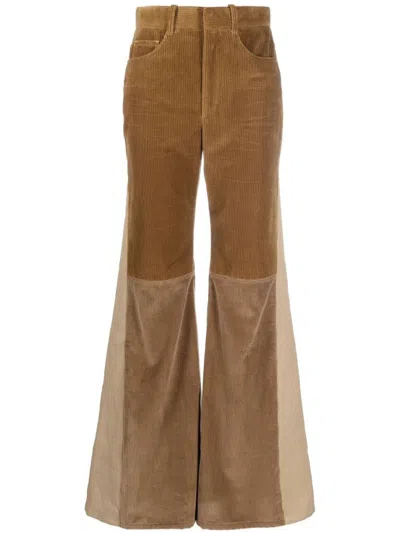 CHLOÉ BROWN HIGH-WAISTED FLARED TROUSERS
