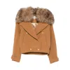 Chloé Virgin Wool Blend Jacket With Fur Collar In Brown