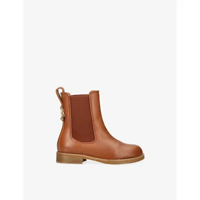 Chloé Brown Kids' Logo-hardware Leather Ankle Boots Eur 27 / 9 Uk