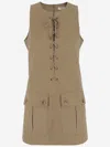 Chloé Satin Cotton Dress With Button And Slit In Brown