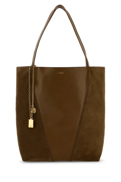 Chloé Chloe Brown Leather And Suede Chloè Spin Shopping Bag