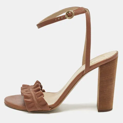 Pre-owned Chloé Brown Leather Block Heel Ankle Strap Sandals Size 39