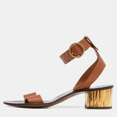 Pre-owned Chloé Brown Leather Block Heel Ankle Strap Sandals Size 39
