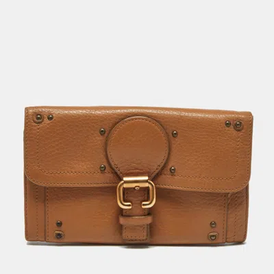 Pre-owned Chloé Brown Leather Buckle Detail Continental Wallet