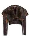Chloé Shiny Leather Crop Moto Jacket With Removable Lamb Shearling Collar In Multi
