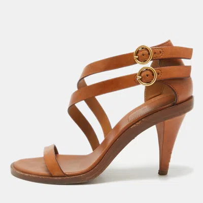 Pre-owned Chloé Brown Leather Double Ankle Strap Niko Sandals Size 38