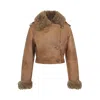 Chloé Cropped Shearling-trimmed Leather Jacket In Brown