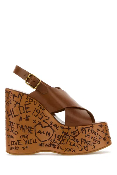 Chloé Brown Leather Maxime Wedges