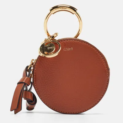 Pre-owned Chloé Brown Leather Mini Alphabet Round Coin Purse