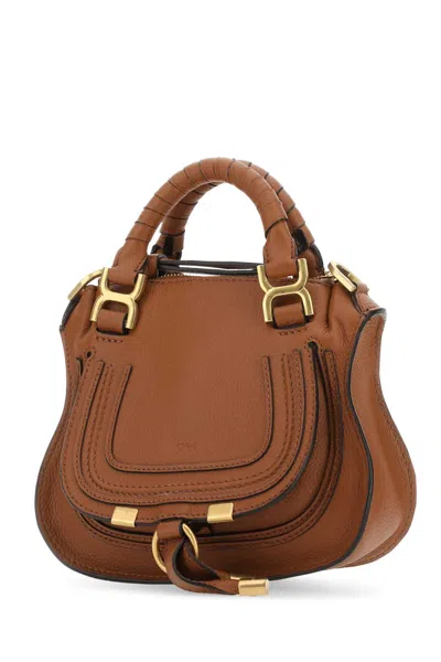 Chloé Brown Leather Mini Marcie Handbag In 25m