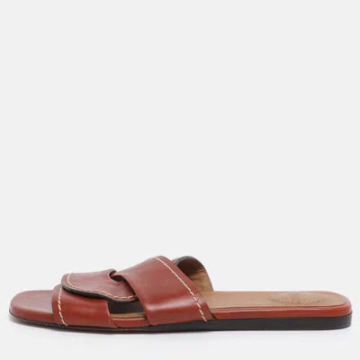 Pre-owned Chloé Brown Leather Slide Sandals Size 35