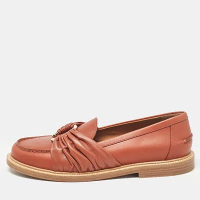 Pre-owned Chloé Brown Leather Slip On Loafers Size 40.5