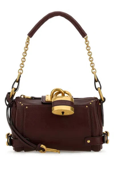 Chloé Brown Leather Small Paddington Shoulder Bag In Burgundy
