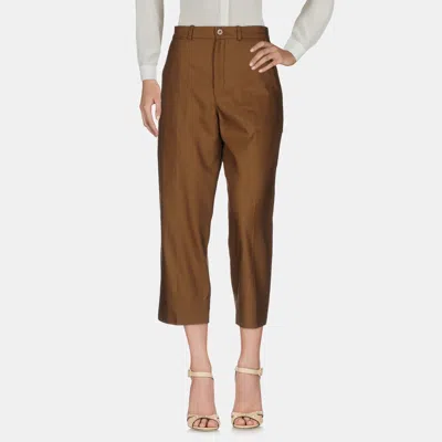 Pre-owned Chloé Brown Linen-blend Cropped Trousers L (fr 40)