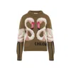 Chloé Hand Knit Flamingo Intarsia Wool Crewneck Sweater In Brown