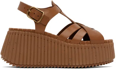 Chloé Nama Leather T-strap Platform Sandals In Ginger Brown