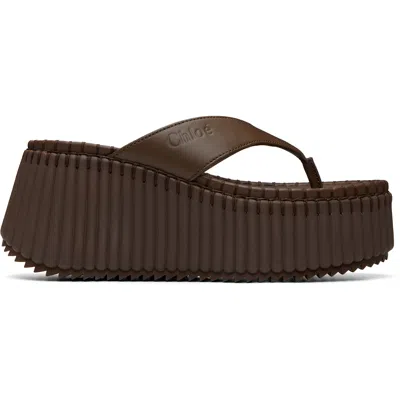 Chloé Brown Napa Wedge Heeled Sandals