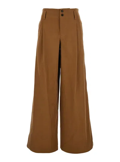 Chloé Brown Pants With Belt Loops And Wide Leg In Cotton Woman