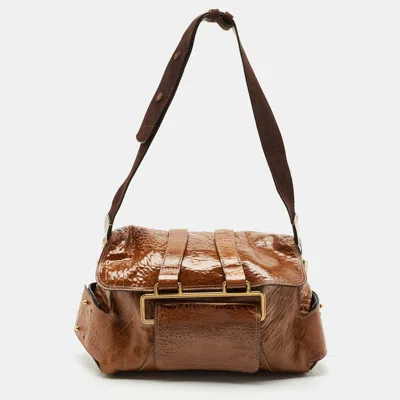 Pre-owned Chloé Brown Patent Leather Beata Shoulder Bag