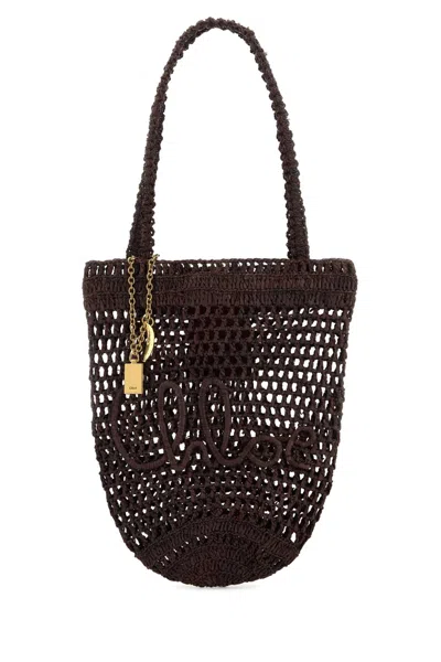 Chloé Chloe Women Brown Raffia Small Summer Banana Shopping Bag