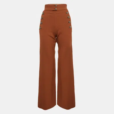Pre-owned Chloé Brown Rust Virgin Wool Button Detailed Wide Leg Pants S