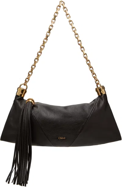 Chloé Small Foulard Tassel Shoulder Bag In Buffalo Leather In Black