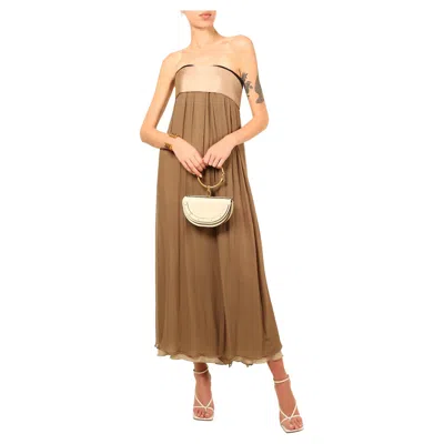 Pre-owned Chloé Chloe Brown Strapless Corset Bustier Layered Chiffon Satin Maxi Dress Gown 36