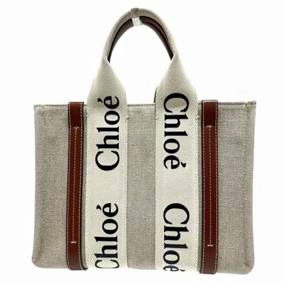Pre-owned Chloé Brown White Linen Leather Handbag Shoulder Bag ()