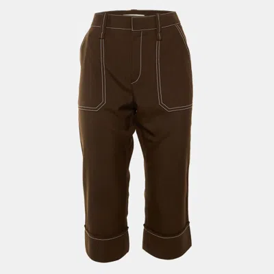 Pre-owned Chloé Brown Wool Blend Contrast Stich Detail Capri Pants M