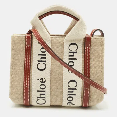 Pre-owned Chloé Brown/beige Canvas And Leather Mini Woody Tote