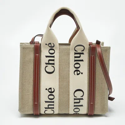 Pre-owned Chloé Brown/beige Canvas And Leather Small Woody Tote