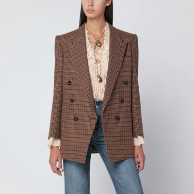 CHLOÉ BROWN/BLACK HOUNDSTOOTH DOUBLE-BREASTED JACKET