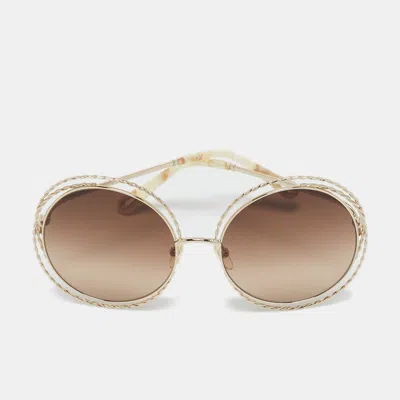 Pre-owned Chloé Brown/gold Gradient Ce114st Carlina Frame Round Sunglasses