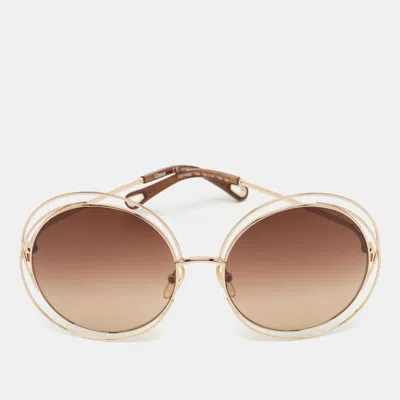 Pre-owned Chloé Brown/gold Tone Gradient Ce114sd Carlina Round Sunglasses