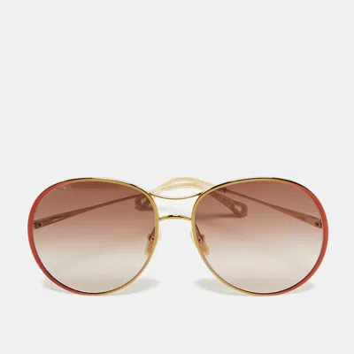 Pre-owned Chloé Brown/gold Tone Gradient Ch0016s Oversized Sunglasses