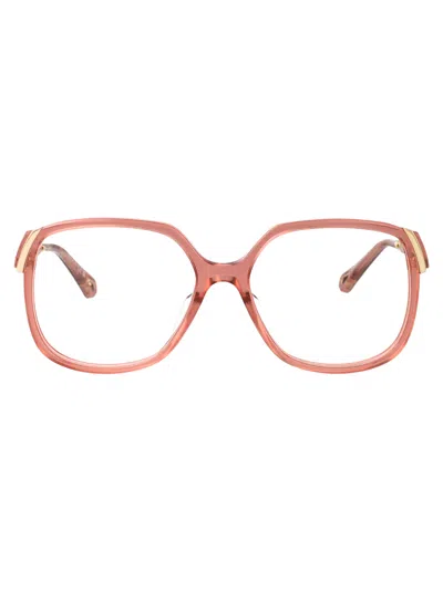 Chloé Brown-gold-transparent Acetate Glasses In Pink